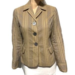 J. Jill Jacket Blazer Tan Brown 3 Button Women's Size 8 Striped